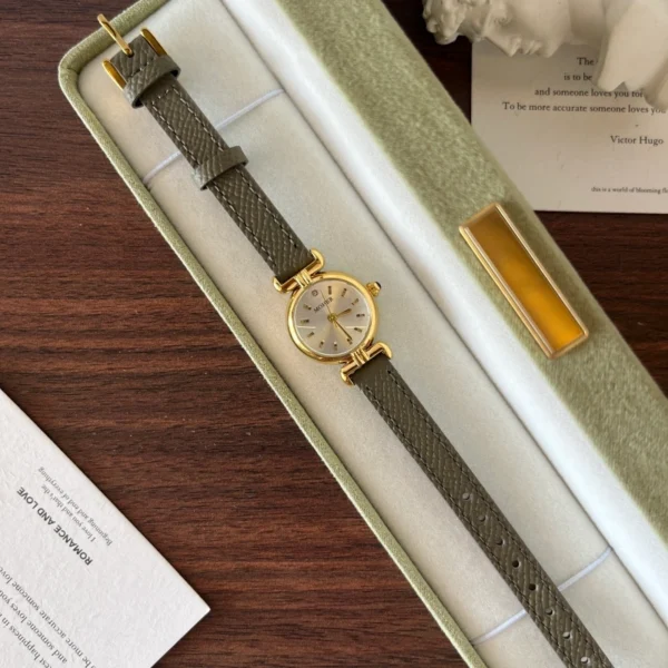 Classic Cream Round Dial Grey Strap Watch for Women