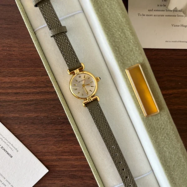 Classic Cream Round Dial Grey Strap Watch for Women