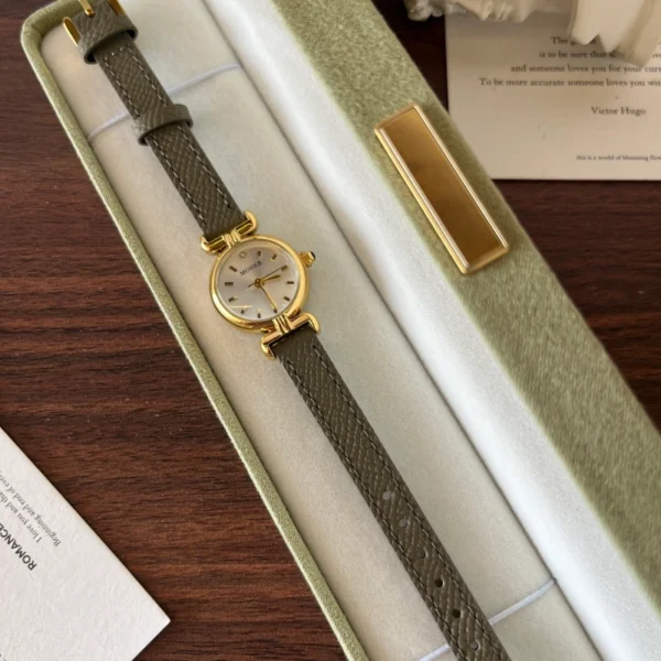 Classic Cream Round Dial Grey Strap Watch for Women