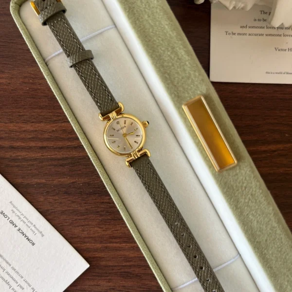 Classic Cream Round Dial Grey Strap Watch for Women