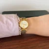 Classic Cream Round Dial Grey Strap Watch for Women