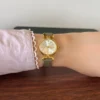 Classic Cream Round Dial Grey Strap Watch for Women