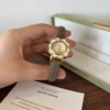 Elegant Cream Floral Dial Grey Strap Watch for Women