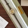 Elegant Cream Floral Dial Grey Strap Watch for Women