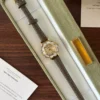 Elegant Cream Floral Dial Grey Strap Watch for Women