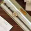 Elegant Cream Floral Dial Grey Strap Watch for Women
