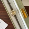 Elegant Cream Floral Dial Grey Strap Watch for Women
