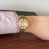 Elegant Cream Floral Dial Grey Strap Watch for Women