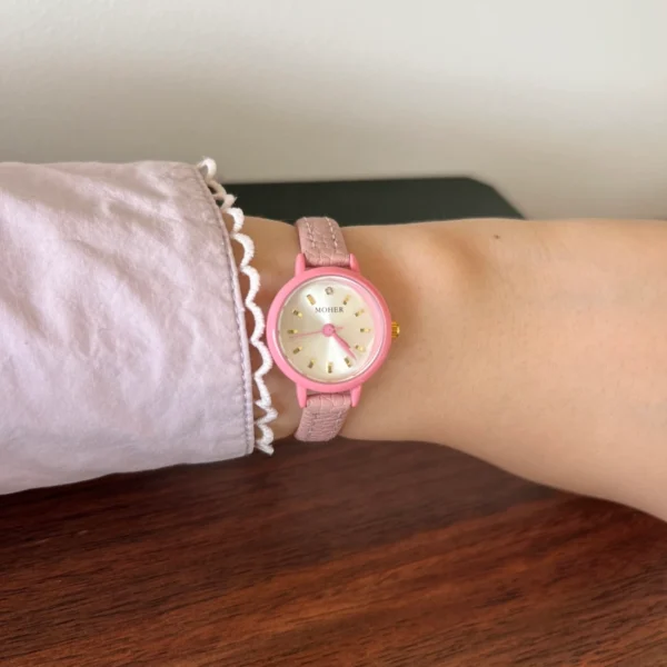 Elegant Pink Round Dial Pink Strap Watch for Women