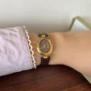 Classic Brown Oval Dial Textured Brown Strap Watch for Women