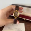 Classic Brown Oval Dial Textured Brown Strap Watch for Women