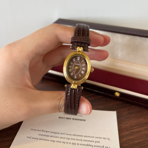 Classic Brown Oval Dial Textured Brown Strap Watch for Women