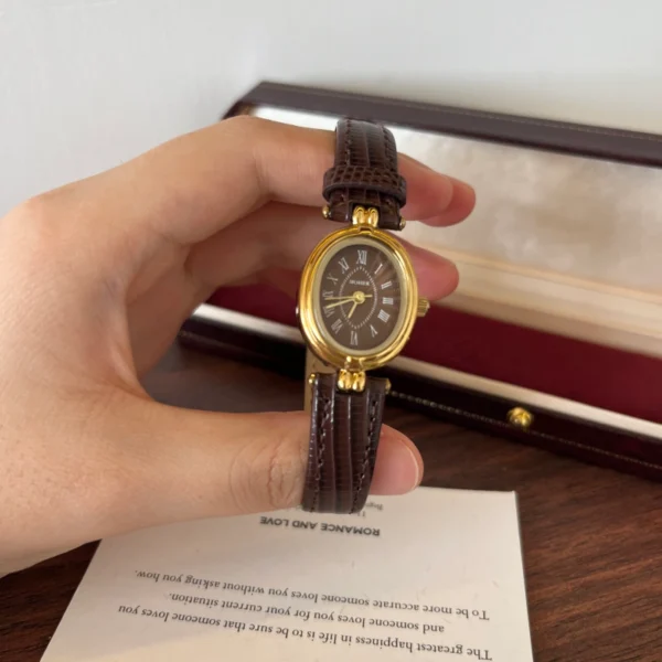 Classic Brown Oval Dial Textured Brown Strap Watch for Women