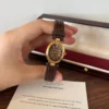 Classic Brown Oval Dial Textured Brown Strap Watch for Women