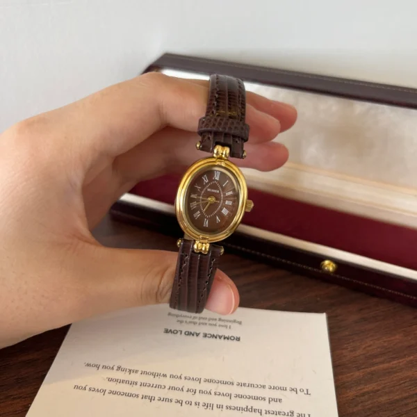Classic Brown Oval Dial Textured Brown Strap Watch for Women