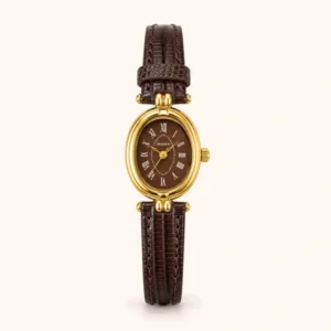 813-main-FFF7F1 Classic Brown Oval Dial Textured Brown Strap Watch for Women