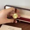 Classic Gold Round Dial Burgundy Strap Watch for Women