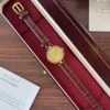 Classic Gold Round Dial Burgundy Strap Watch for Women