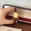 Classic Gold Round Dial Burgundy Strap Watch for Women