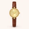 Classic Gold Round Dial Burgundy Strap Watch for Women