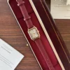 Classic Cream Rectangle Dial Burgundy Stitched Strap Watch for Women
