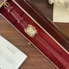 Classic Cream Rectangle Dial Burgundy Stitched Strap Watch for Women