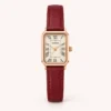 Classic Cream Rectangle Dial Burgundy Stitched Strap Watch for Women