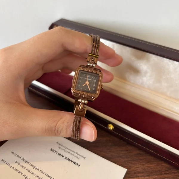 Classic Brown Square Dial Slim Brown Bracelet Watch for Women
