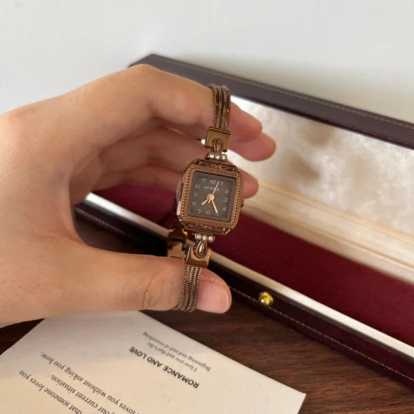 Classic Brown Square Dial Slim Brown Bracelet Watch for Women