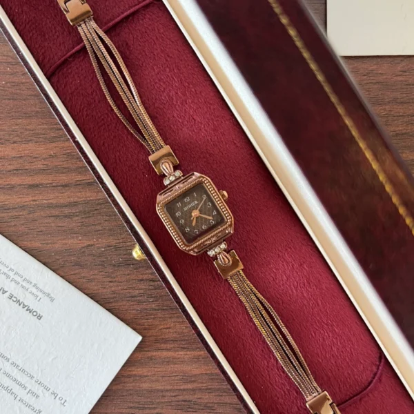 Classic Brown Square Dial Slim Brown Bracelet Watch for Women