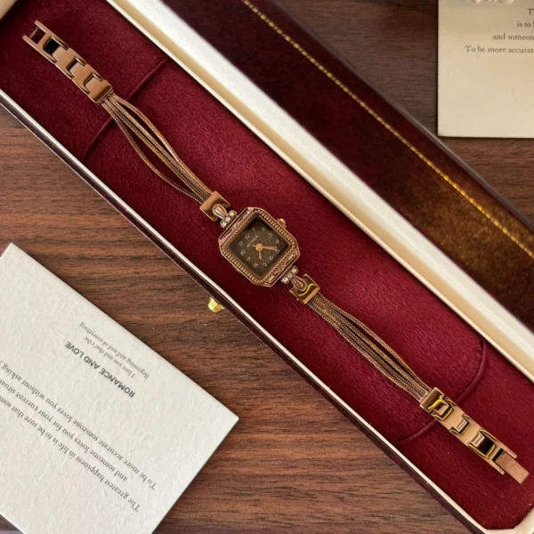 Classic Brown Square Dial Slim Brown Bracelet Watch for Women