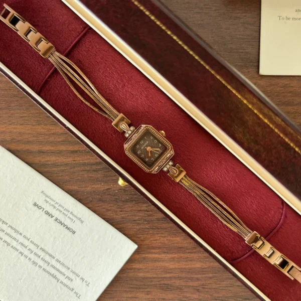 Classic Brown Square Dial Slim Brown Bracelet Watch for Women