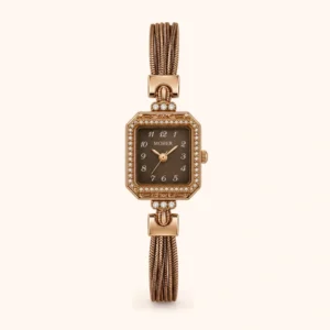 816-main-FFF7F1 Classic Brown Square Dial Slim Brown Bracelet Watch for Women