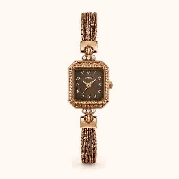 Classic Brown Square Dial Slim Brown Bracelet Watch for Women