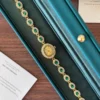 Elegant Green Oval Accent Gold Bracelet Watch for Women