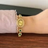 Elegant Green Oval Accent Gold Bracelet Watch for Women
