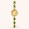 Elegant Green Oval Accent Gold Bracelet Watch for Women