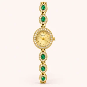 817-main Elegant Green Oval Accent Gold Bracelet Watch for Women