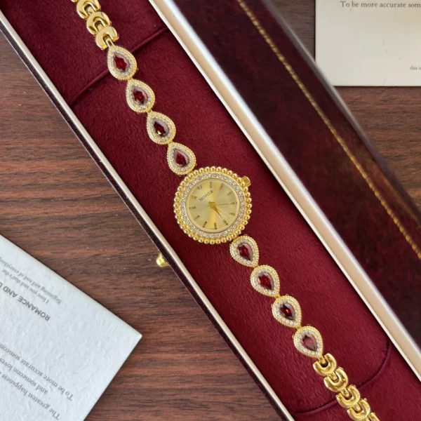 Elegant White Oval Link Gold Bracelet Watch for Women