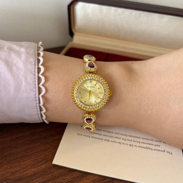 Elegant White Oval Link Gold Bracelet Watch for Women
