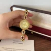 Elegant White Oval Link Gold Bracelet Watch for Women
