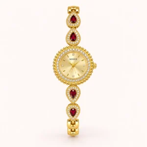 818-main Elegant White Oval Link Gold Bracelet Watch for Women