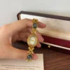 Elegant Grey Oval Accent Gold Floral Bracelet Watch for Women