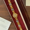Elegant Grey Oval Accent Gold Floral Bracelet Watch for Women