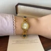 Elegant Grey Oval Accent Gold Floral Bracelet Watch for Women