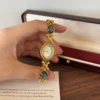 Elegant Grey Oval Accent Gold Floral Bracelet Watch for Women