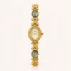 Elegant Grey Oval Accent Gold Floral Bracelet Watch for Women