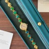 Elegant Blue Green Round Accent Gold Bracelet Watch for Women