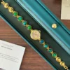 Elegant Blue Green Round Accent Gold Bracelet Watch for Women