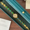 Elegant Blue Green Round Accent Gold Bracelet Watch for Women
